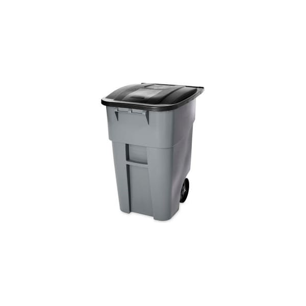 Rubbermaid Commercial Rubbermaid 9W27 Brute Rollout 50 Gallon Large Mobile Container Gray with Lid FG9W2700GRAY - main